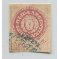 ARGENTINA 1862 GJ 14 ESCUDITO ESTAMPILLA PLANCHA GASTADA CON MATASELLO PARANA U$ 44